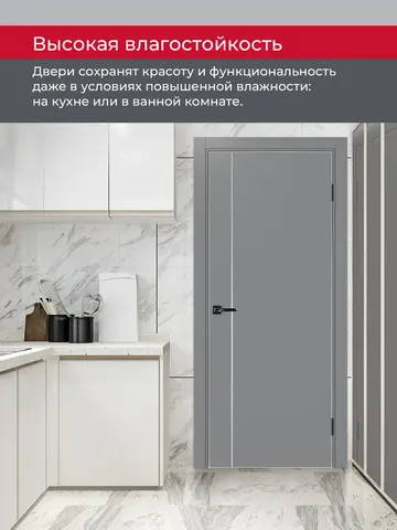 Дверь межкомнатная ХЬЮГОДОРС Харви 04 молдинг серебро (алюминиевая кромка с 4х сторон, врезка под замок), цвет благородный серый, экошпон, глухая (гарантия - 5 лет) #8