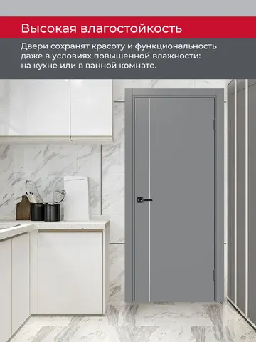 Дверь межкомнатная ХЬЮГОДОРС Харви 04 молдинг серебро (кромка пвх в цвет полотна с 4х сторон, врезка под замок), цвет благородный серый, экошпон, глухая (гарантия - 5 лет) #8