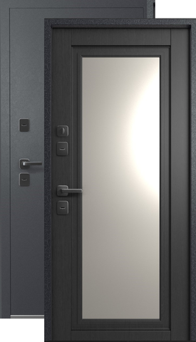 Термодверь входная Мегатрон Термо-2 (2025) зеркало, 2 замка, 1,5 мм металл, (графит муар (RAL 7024)+дип графит ясень)