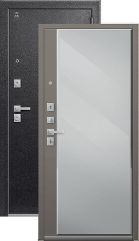 Теплая дверь входная Центурион С-104 зеркало (2026), 2 замка, 2 мм металл, (черный муар+грей кашемир)