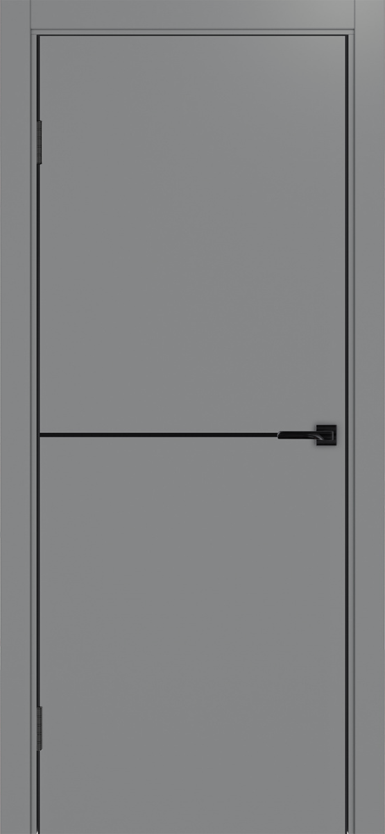 Дверь межкомнатная ХЬЮГОДОРС Харви 02 молдинг черный (черная алюминиевая кромка с 2х сторон, врезка под замок), цвет благородный серый, экошпон, глухая (гарантия - 5 лет)