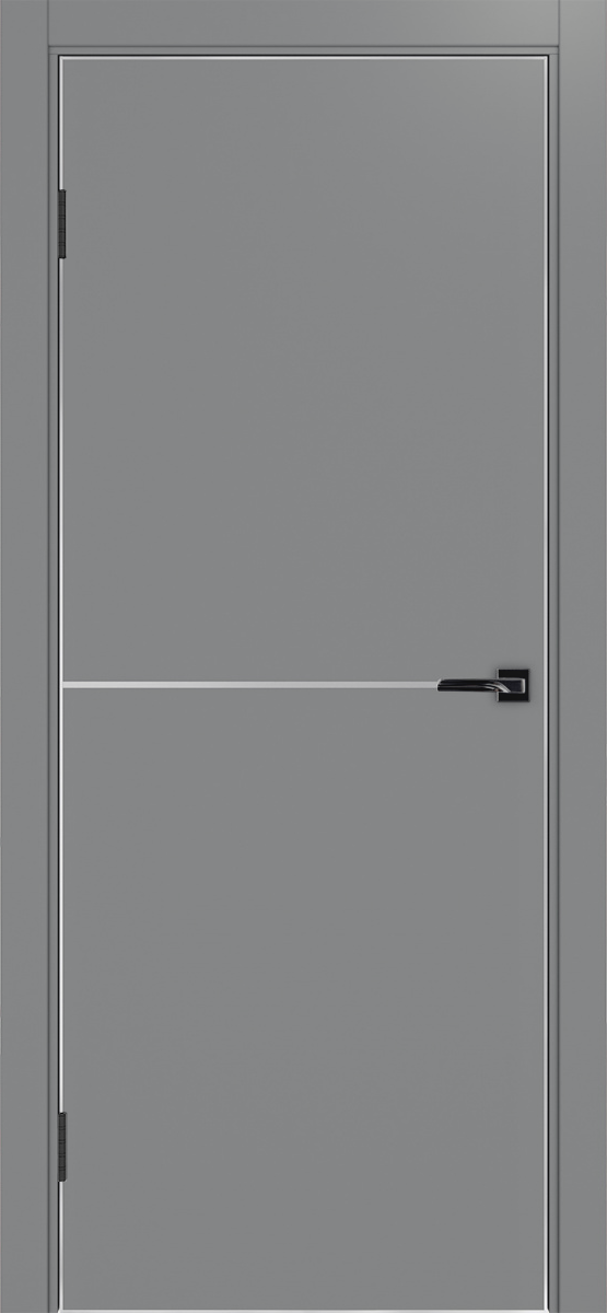 Дверь межкомнатная ХЬЮГОДОРС Харви 02 молдинг серебро (алюминиевая кромка с 4х сторон, врезка под замок), цвет благородный серый, экошпон, глухая (гарантия - 5 лет)