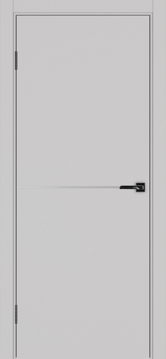 Дверь межкомнатная ХЬЮГОДОРС Харви 02 молдинг серебро (черная кромка пвх с 4х сторон, врезка под замок), цвет элегантный серый, экошпон, глухая (гарантия - 5 лет)