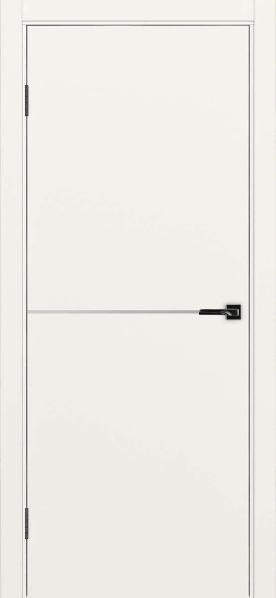 Дверь межкомнатная ХЬЮГОДОРС Харви 02 молдинг серебро (черная кромка пвх с 4х сторон, врезка под замок), цвет слоновая кость, экошпон, глухая (гарантия - 5 лет)