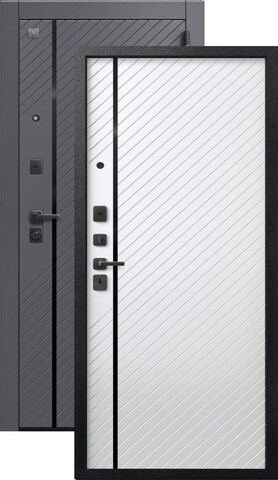 Теплая дверь входная Сезам V-18 (2026), 2 замка, 1,4 мм металл, (черный муар/графит кашемир+белый кашемир)