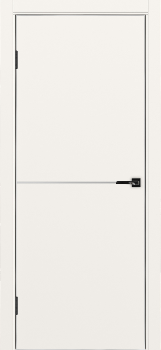Дверь межкомнатная ХЬЮГОДОРС Харви 02 молдинг серебро (алюминиевая кромка с 4х сторон, врезка под замок), цвет слоновая кость, экошпон, глухая (гарантия - 5 лет)