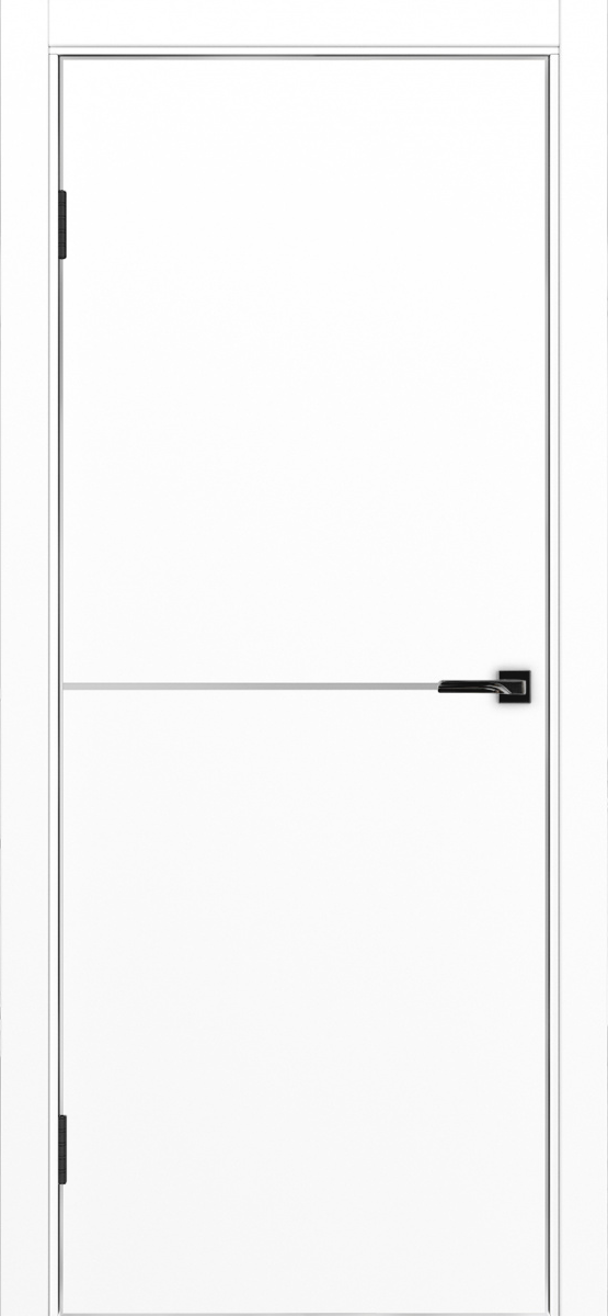 Дверь межкомнатная ХЬЮГОДОРС Харви 02 молдинг серебро (алюминиевая кромка с 4х сторон, врезка под замок), цвет элегантный белый, экошпон, глухая (гарантия - 5 лет)