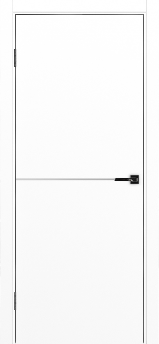 Дверь межкомнатная ХЬЮГОДОРС Харви 02 молдинг серебро (черная кромка пвх с 4х сторон, врезка под замок), цвет элегантный белый, экошпон, глухая (гарантия - 5 лет)