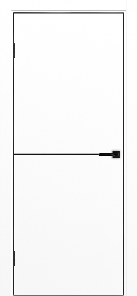 Дверь межкомнатная ХЬЮГОДОРС Харви 02 молдинг черный (черная алюминиевая кромка с 4х сторон, врезка под замок), цвет элегантный белый, экошпон, глухая (гарантия - 5 лет)