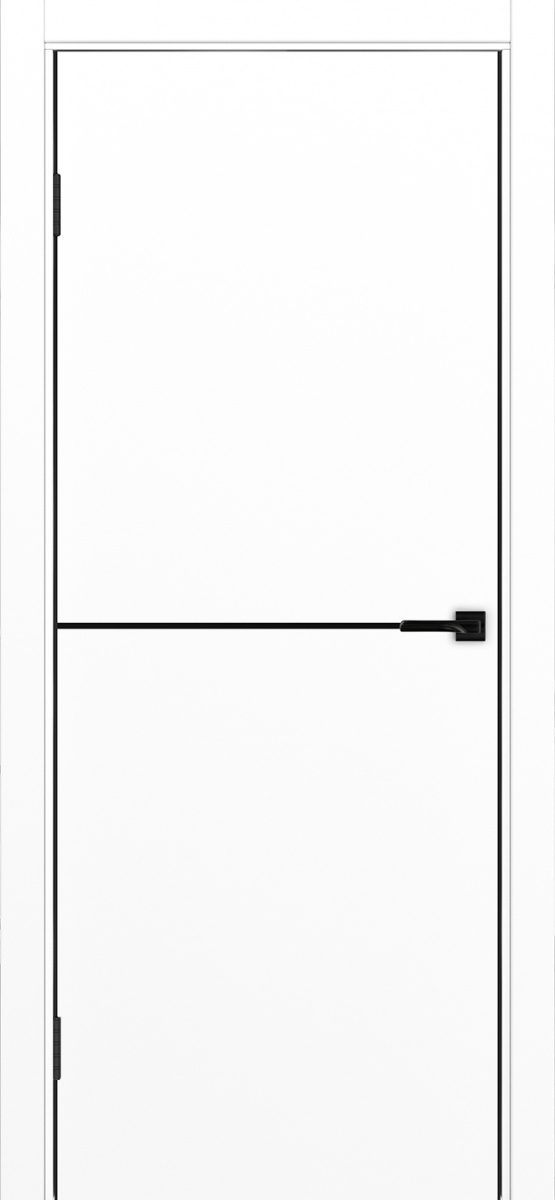 Дверь межкомнатная ХЬЮГОДОРС Харви 02 молдинг черный (черная алюминиевая кромка с 2х сторон, врезка под замок), цвет элегантный белый, экошпон, глухая (гарантия - 5 лет)