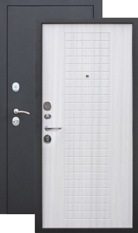 Дверь входная Феррони Гарда Муар 8 мм, 2 замка, 1,2 мм металл, (черный муар+белый ясень)