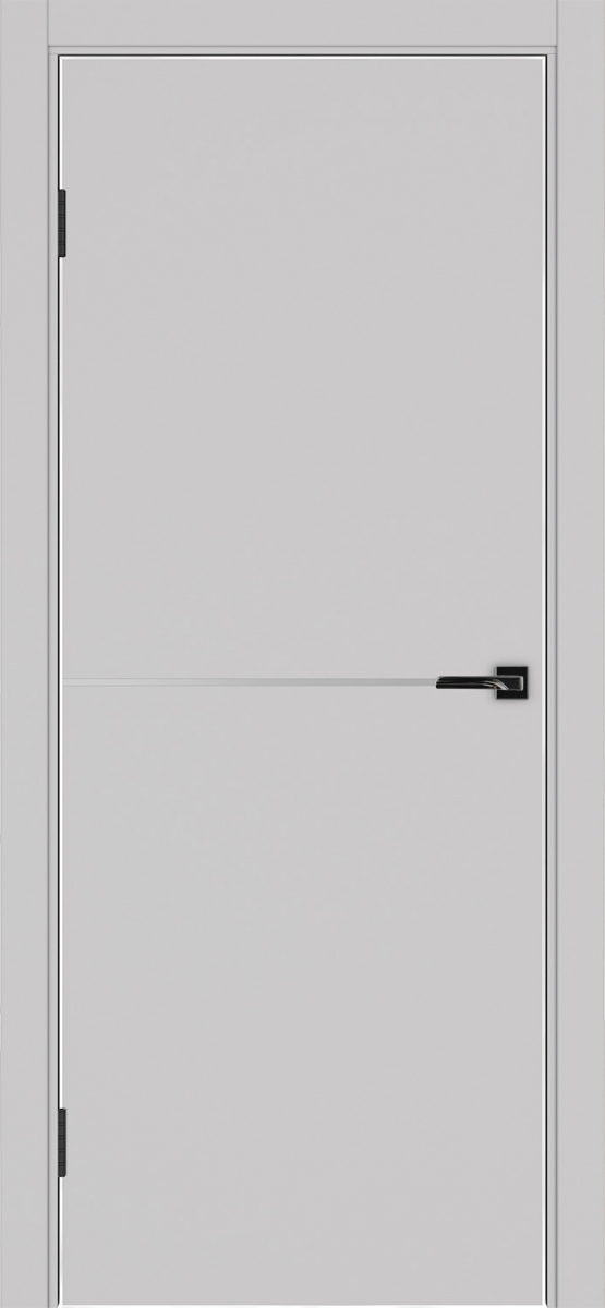 Дверь межкомнатная ХЬЮГОДОРС Харви 02 молдинг серебро (алюминиевая кромка с 4х сторон, врезка под замок), цвет элегантный серый, экошпон, глухая (гарантия - 5 лет)