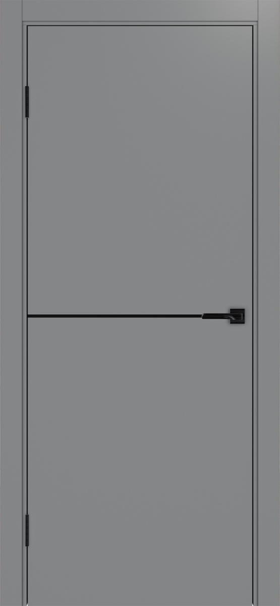 Дверь межкомнатная ХЬЮГОДОРС Харви 02 молдинг черный (черная кромка пвх с 4х сторон, врезка под замок), цвет благородный серый, экошпон, глухая (гарантия - 5 лет)