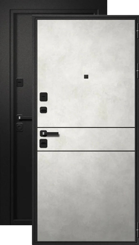 Теплая дверь входная Ретвизан Медея (внутреннее открывание), 2 замка, 1,4 мм металл, (черный сатин+снежный бетон)