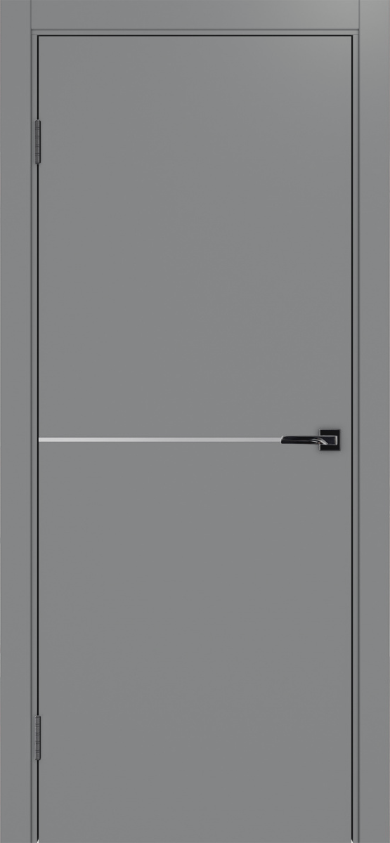 Дверь межкомнатная ХЬЮГОДОРС Харви 02 молдинг серебро (черная кромка пвх с 4х сторон, врезка под замок), цвет благородный серый, экошпон, глухая (гарантия - 5 лет)