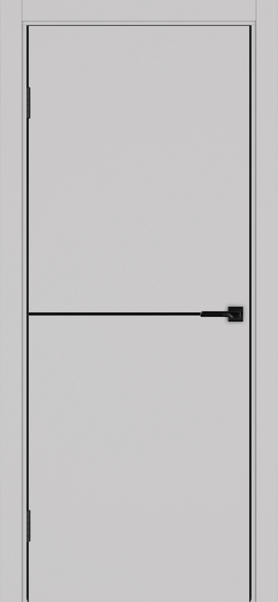 Дверь межкомнатная ХЬЮГОДОРС Харви 02 молдинг черный (черная алюминиевая кромка с 2х сторон, врезка под замок), цвет элегантный серый, экошпон, глухая (гарантия - 5 лет)