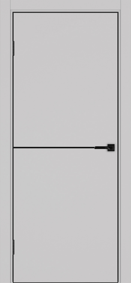 Дверь межкомнатная ХЬЮГОДОРС Харви 02 молдинг черный (черная алюминиевая кромка с 4х сторон, врезка под замок), цвет элегантный серый, экошпон, глухая (гарантия - 5 лет)