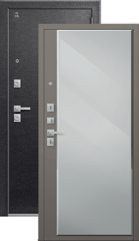 Теплая дверь входная Центурион С-104 зеркало (2026), 2 замка, 2 мм металл, (черный муар+грей кашемир)