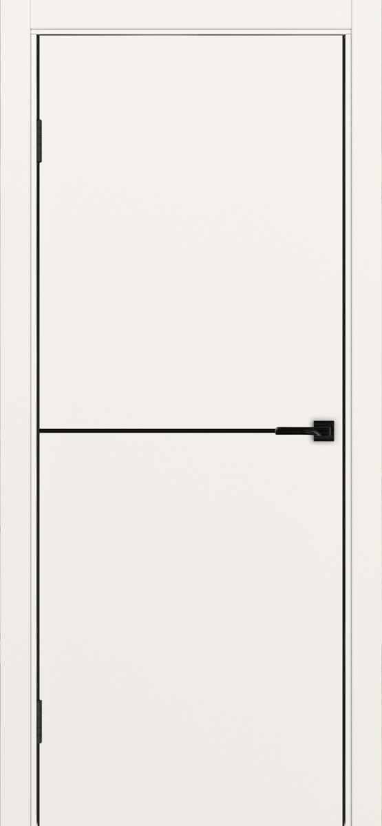 Дверь межкомнатная ХЬЮГОДОРС Харви 02 молдинг черный (черная алюминиевая кромка с 2х сторон, врезка под замок), цвет слоновая кость, экошпон, глухая (гарантия - 5 лет)