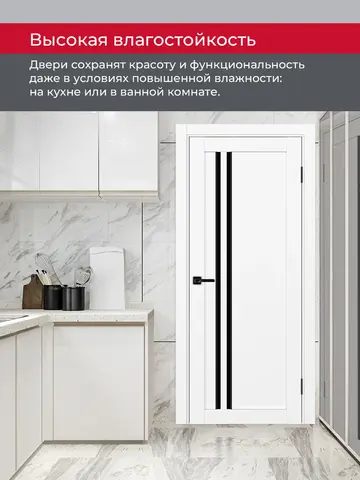 Дверь межкомнатная ХЬЮГОДОРС Дуглас 25х1210пс молдинг черный, цвет элегантный белый, экошпон, стекло черное (гарантия - 5 лет) #8