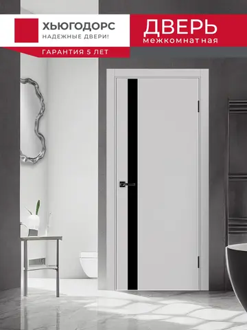 Дверь межкомнатная ХЬЮГОДОРС Харви 11 (алюминиевая кромка с 4х сторон, врезка под замок), цвет элегантный серый, экошпон, стекло черное (гарантия - 5 лет) #2
